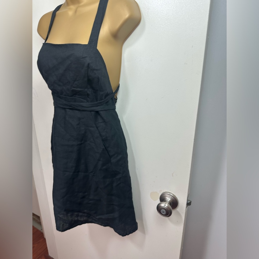 Aulieude Black 100% Linen Chloe Adjustable Crisscross Wrap Around Dress NWT 6 - Picture 5 of 16